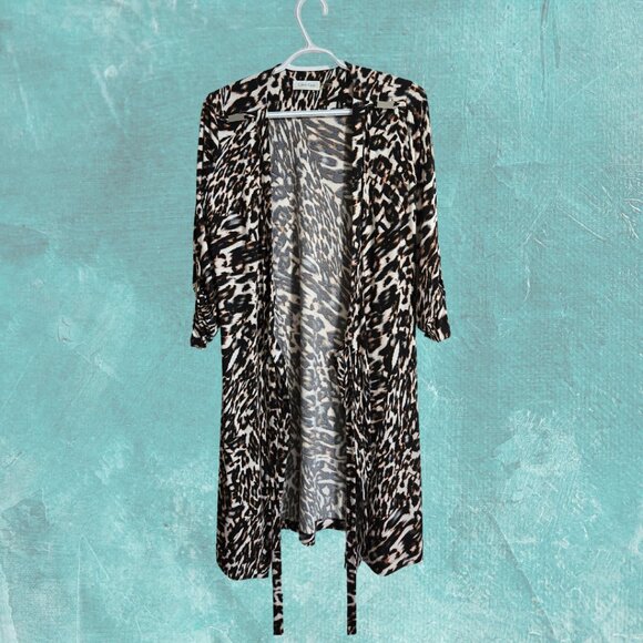 CALVIN KLEIN V-Neck Leopard Print Wrap Dress - Picture 2 of 7